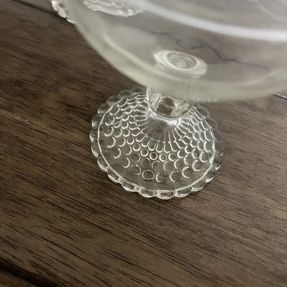 ElSet of 6 Vintage Etched Glass Sherbet Dessert Coupes | Hobnail Pedestal Base